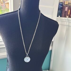 Monet Elegant Silver Necklace with Circular watch